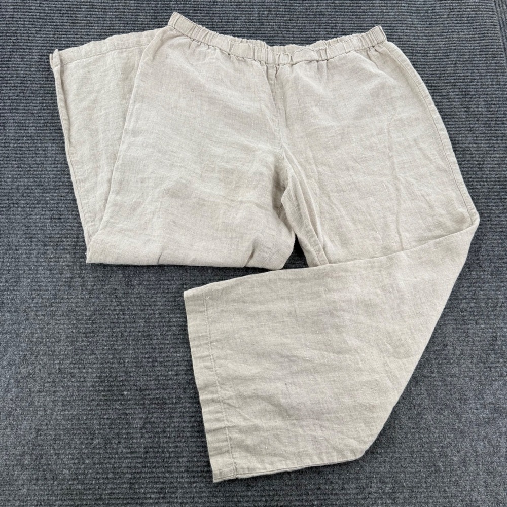 Chico's 100% Linen Wide Leg Pants Beige Tan Elastic Waist Size 3 XL